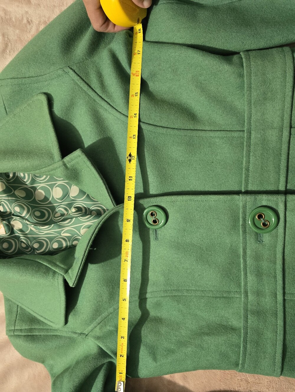 Tulle Anthropologie Pea Coat Retro 60s Fairy Wool Blend Viscose Green Small - Picture 10 of 11